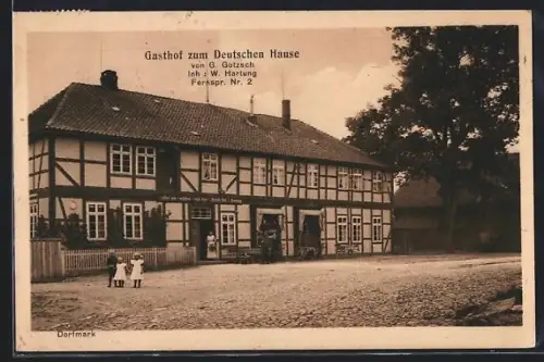 AK Dorfmark, Gasthof zum Deutschen Hause G. Gotzsch (Inh. W. Hartung), Kindergruppe