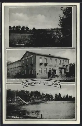 AK Schneverdingen, Panorama, Stradtmann's Hotel, Quellenbad
