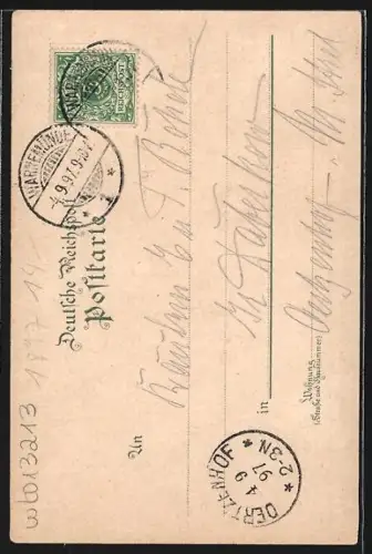 Lithographie Warnemünde, Dampfer und Leuchtturm