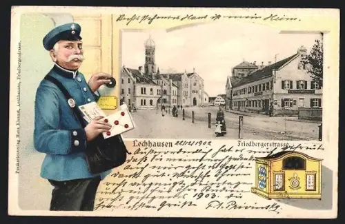 AK Augsburg, Briefträger mit Brief klingelt an der Tür, Friedbergerstrasse