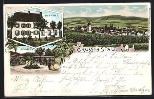 Lithographie Spalt, Totalansicht, Bad und Kurhaus sowie Kurhausgarten