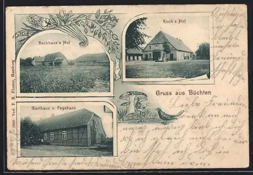 AK Büchten, Gasthaus v. Fegebank, Backhaus`s Hof und Koch`s Hof