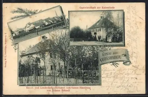 AK Kriegshaber, Gärtnerei u. Samen-Handlung J. Schnell, Gastwirtschaft z. Kaiserlinde