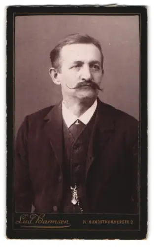 Fotografie Ludwig Harmsen, Wien, Hundsturmerstrasse 2, Porträt eines Herrn mit markantem Schnurrbart
