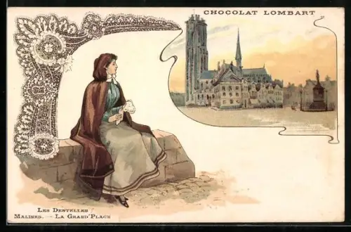 AK Malines, Les Dentelles, La Grand`Place, Chocolat Lombart, Reklame