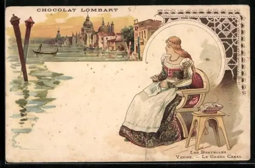 Lithographie Venise, Le Grand Canal, Les Dentelles, Chocolat Lombart