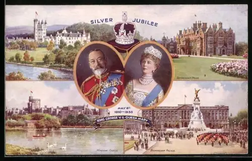 AK Silver Jubilee 1935, King George V. & Queen Mary, Balmoral Castle, Sandringham House, Windsor Castle, Buckingham Pala