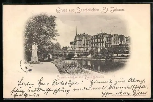 AK Saarbrücken-St. Johann, Louisenanlagen mit Louisenbrücke