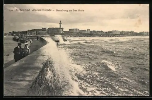 AK Warnemünde, Brandung an der Mole