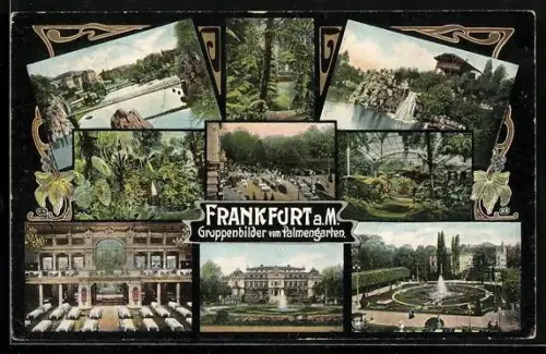 AK Frankfurt-Westend, Brunnen im Palmengarten, Wasserfall, Saal