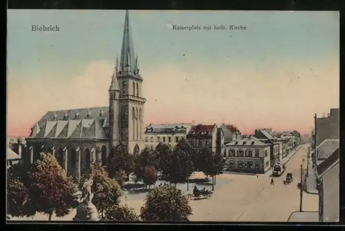 AK Biebrich, Kaiserplatz mit kath. Kirche