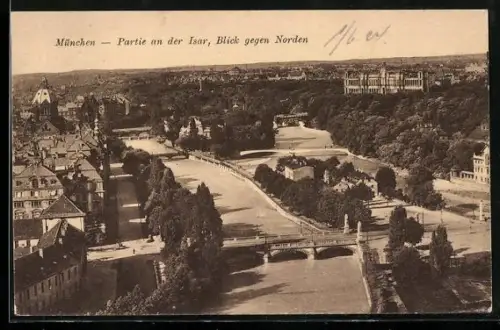 AK München, Partie an der Isar, Blick gegen Norden