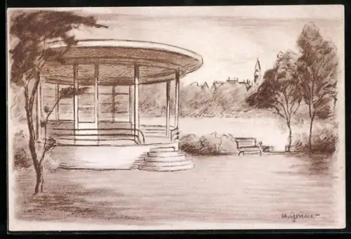 Künstler-AK Zwickau, Musiktempel im Park