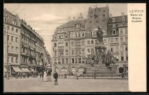 AK Leipzig, Markt mit Siegesdenkmal