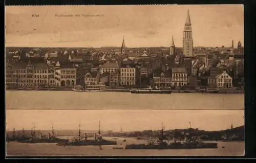 AK Kiel, Panorama mit Rathausturm