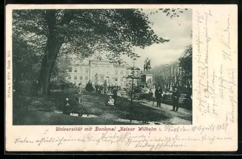 AK Kiel, Universität mit Denkmal Kaiser Wilhelm I.