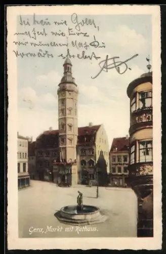 AK Gera, Markt mit Rathaus