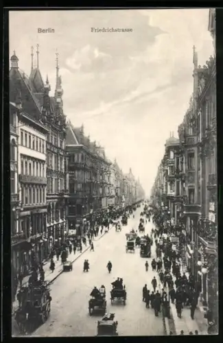 AK Berlin, Friedrichstrasse, Strassenszene mit Passanten und Kutschen