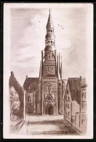 AK Zwickau, Strassenpartie am Dom