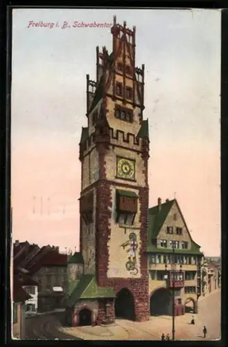 AK Freiburg i. B., Schwabentor aus der Vogelschau