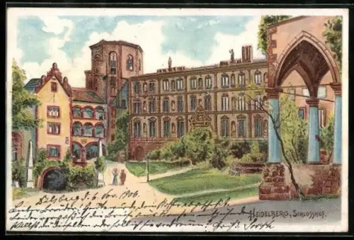 Lithographie Heidelberg, Im Schlosshof