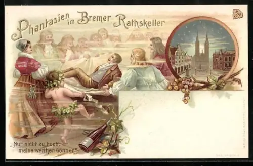 Lithographie Bremen, Wilhelm Hauff im Rathskeller Bremen
