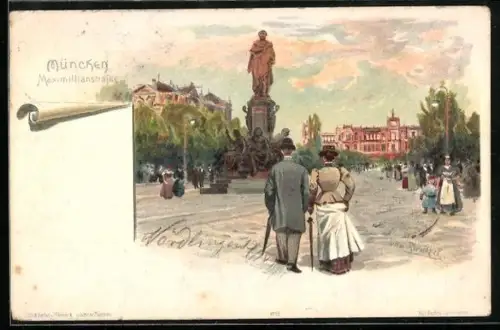 Künstler-Lithographie Otto Strützel: München, Maximilianstrasse
