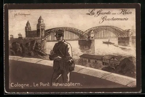 AK Cologne, Le Pont Hohenzollern, Polizist