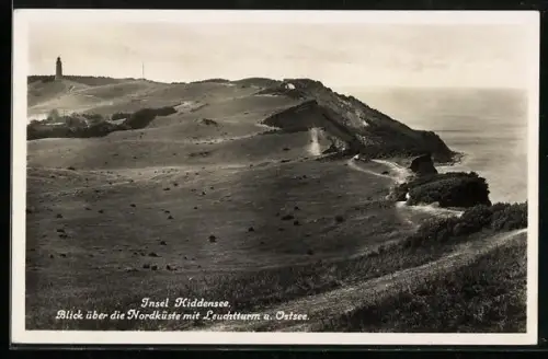 AK Insel Hiddensee, Nordküste mit Leuchtturm u. Seeblick