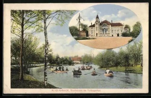 AK M.-Gladbach, Restaurant im Volksgarten, Ruderpartie