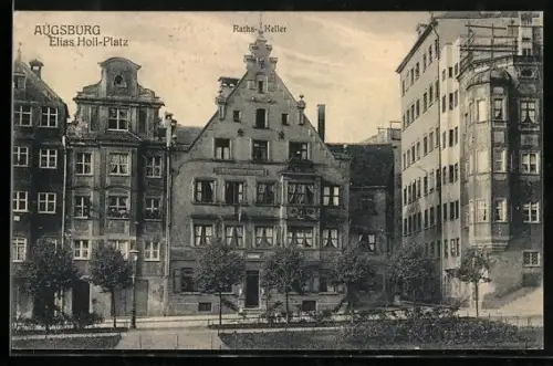 AK Augsburg, Elias-Holl-Platz mit Gasthaus Raths-Keller