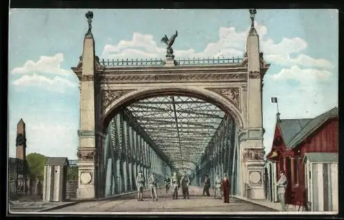 Goldfenster-AK Kehl a. Rh., Rheinbrücke