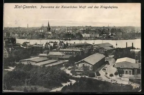 AK Kiel-Gaarden, Panorama der Kaiserlichen Werft und des Kriegshafens