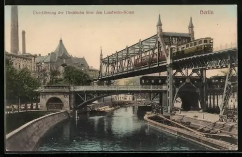 AK Berlin-Kreuzberg, Überführung der Hochbahn über den Landwehrkanal
