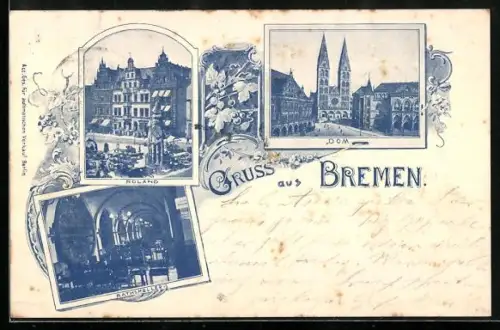 AK Bremen, Inneres Gasthaus Ratskeller, Dom, Roland
