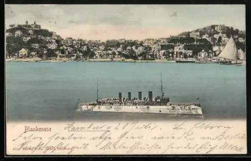 AK Hamburg-Blankenese, Teilansicht übers Wasser mit Dampfer