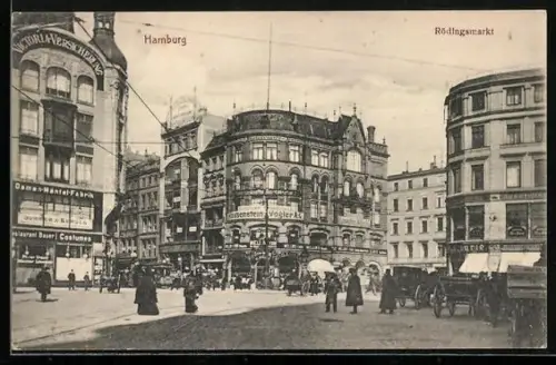 AK Hamburg, Rödingsmarkt, Leute, Kutschen, Geschäfte
