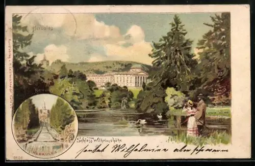 Lithographie Kassel, Schloss Wilhelmshöhe, Herkules