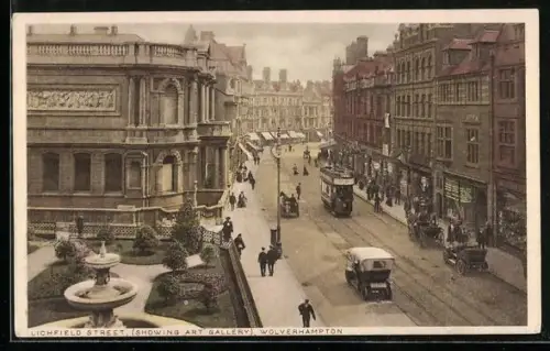 AK Wolverhampton, Lichfield Street (Showing Art Gallery), Strassenbahn