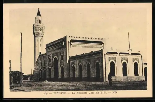 AK Bizerte, La Nouvelle Gare du B. G., Bahnhof