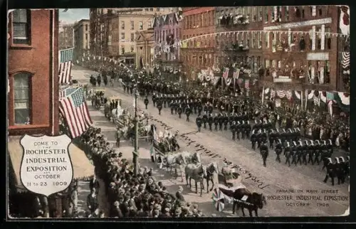 AK Rochester, NY, Rochester Industrial Exposition 1909, Parade on Main Street