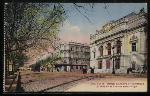 AK Cette, Station Balnéaire et Climatique, Le Théâtre et Avenue Victor-Hugo