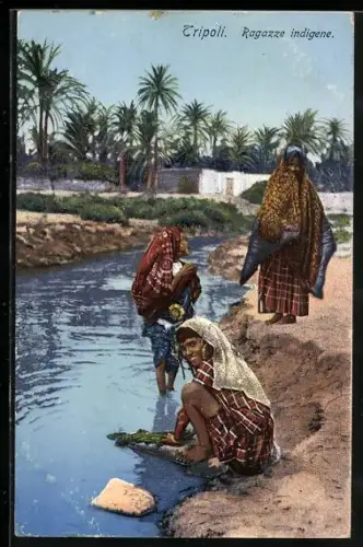 AK Jeunes filles bedouines, beduinische Waschfrauen beim reinigen von Kleidung am Fluss