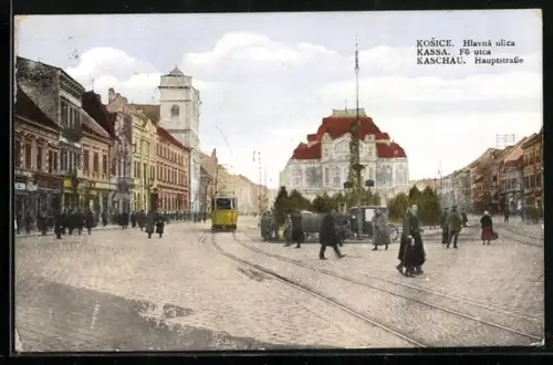 AK Kaschau, Hauptstrasse mit Strassenbahn