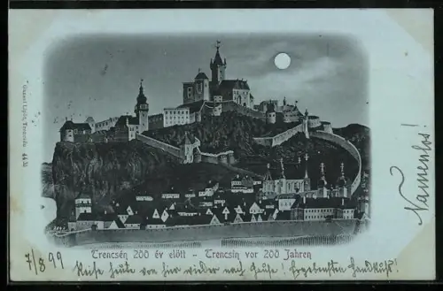 Mondschein-AK Trencsin, Totalansicht vor 200 Jahren