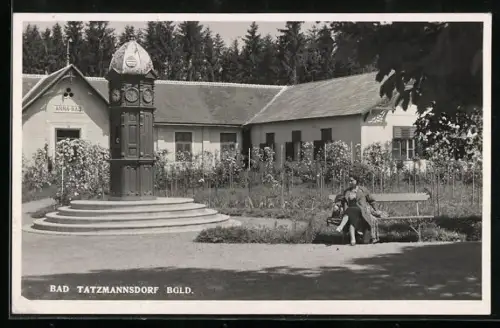 AK Bad Tatzmannsdorf /Bgld., Wettersäule mit Parkbank