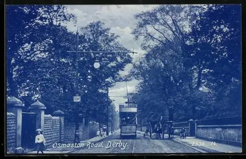 AK Derby, Osmaston Road, Strassenbahn