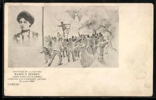 AK Anvers, Marie `S Heeren, Périe dans les flammes 1902, Portrait, Scene