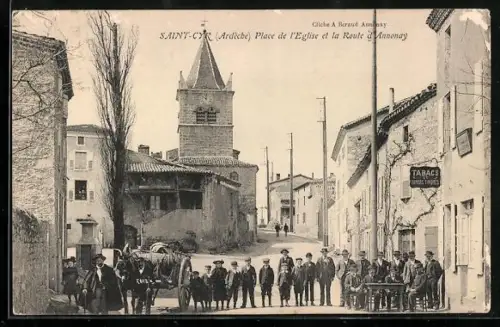 AK Saint-Cyr /Ardèche, Place de l`Eglise et la Route d`Annonay
