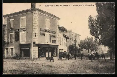 AK Alboussière /Ardèche, Place de la Fontaine, Armes & Fournitures